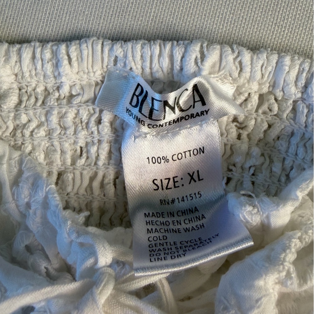 Blenca White Eyelet Sweatheart Neckline Smocked Corset Tie Front Bohemian Top XL - Picture 6 of 8